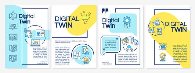 Digital twin brochure template. Futuristic computers. Flyer, booklet, leaflet print, cover design with linear icons. Vector layouts for presentation, annual reports, advertisement pages - obrazy, fototapety, plakaty