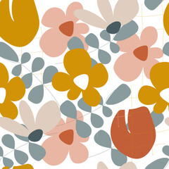 Large flower pattern. Large multi-colored flowers of pastel colors. White background. Abstract floral background. A floral template for fashionable prints.