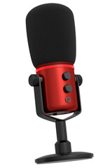 3D rendering of red studio condenser microphone isolated on white background