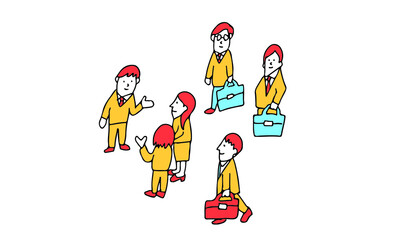 集まってくるスーツを着た人々