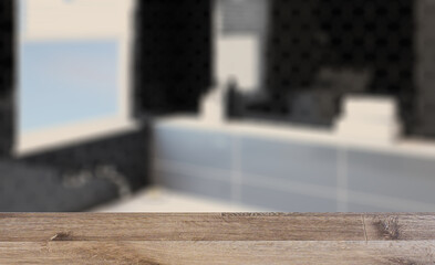 Background with empty table. Flooring. Scandinavian bathroom, classic  vintage interior design. 3D rend