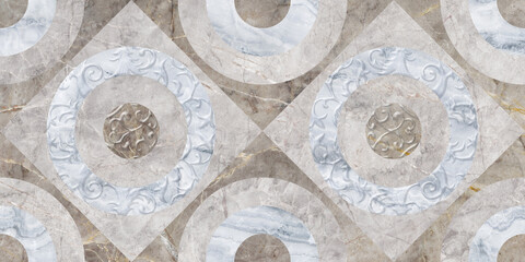 mosaic background on brown marble floor with decor