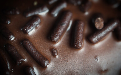 chocolate crumb on doughnut close-up