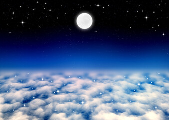 Fototapeta na wymiar 満月と星空と雲海（青）