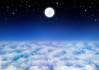 満月と星空と雲海（青紫色）