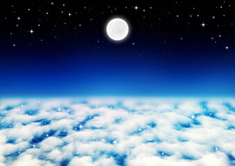 Fototapeta na wymiar 満月と星空と雲海（青と水色）