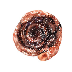 
Bun with poppy seeds and powdered sugar. 800 dpi watercolor illustration.
