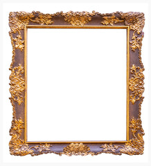 Antique gilded wooden frame on a white background is isolated