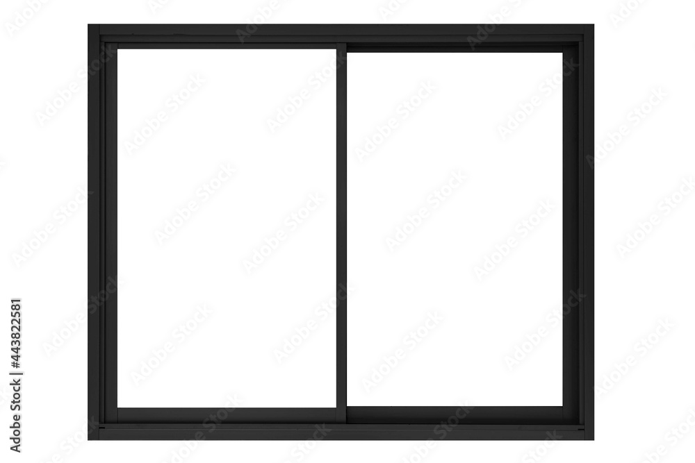 Wall mural Black sliding aluminum window frame isolated on a white background