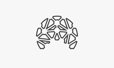 line icon brain geometric shape isolated on white background.