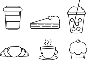 Food and drink icons, cafe set.