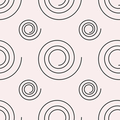 Spirals sample. Vector repeted pattern. Black and white coils wallpaper.