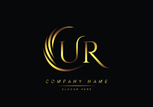 alphabet letters UR monogram logo, gold color elegant classical