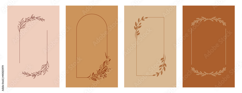 Wall mural elegant frames with flowers and leaves, design templates with copy space for text. vector background