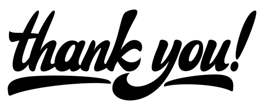 Black calligraphic inscription Thank you on a white background. Template for design postcards, congratulations