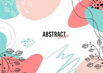 Commercial or Social media Summer banners templates. Vector  abstract backgrounds with leaves, flowers and brush strokes in trendy style
