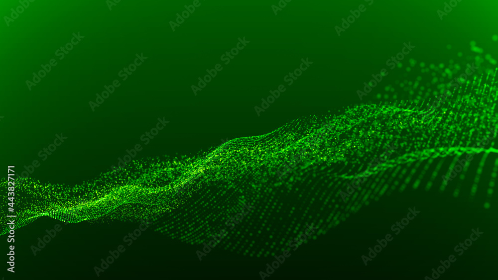 Poster abstract digital background. futuristic wave of dots and weave lines. digital technology. 3d renderi