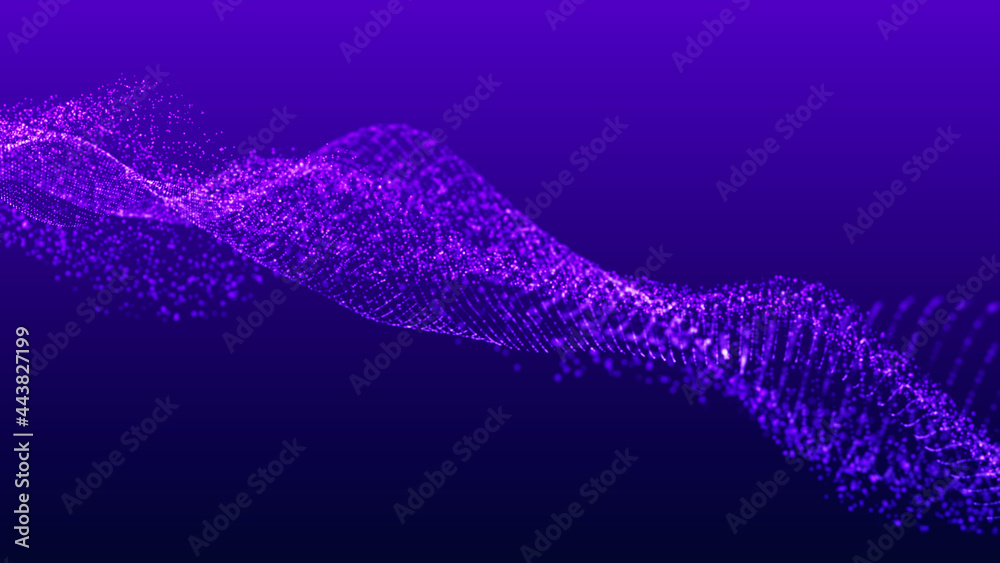 Poster abstract digital background. futuristic wave of dots and weave lines. digital technology. 3d renderi