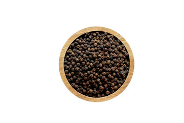 Black pepper seeds placed in a cup against a completely white background.