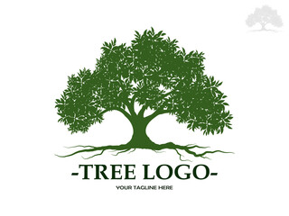 Obraz premium Tree and root silhouette isolated on white background. Tree and roots LOGO style. 