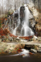 Scenic waterfall in the forest of the Harz mountains, Germany. Radau waterfall in Bad Harzburg, Lower Saxony.