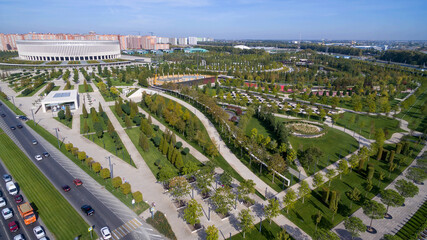 Krasnodar cityscape and Krasnodar stadium from aerial view