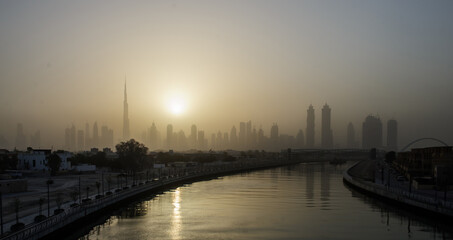 Fototapeta na wymiar Dubai water canal in sunrise time