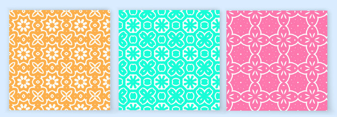 Set of bright colorful seamless geometric patterns with ornament design endless textures vector design