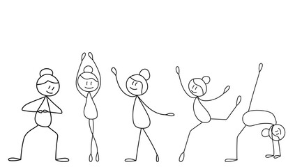 stick figure girl dancing, joy, isolated, vector