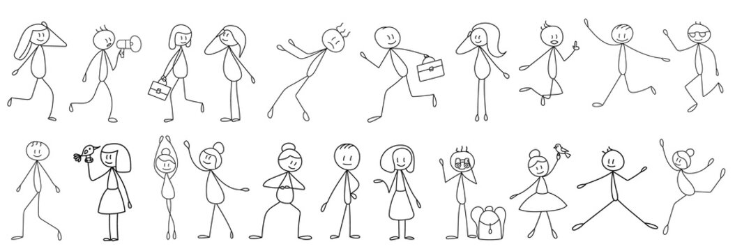 stick figure set of little men, isolated, vector