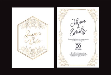 Wedding invitation cards baroque style gold. Vintage Pattern. Retro Victorian ornament. Frame with flowers elements. Vector illustration. - Vector	
