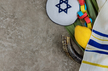 Jewish religious symbol festival of Sukkot Etrog and tallit
