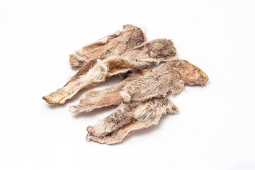 Dried rabbit ears isolated on a white background