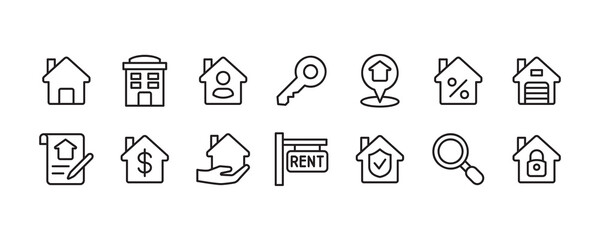 Real estate icon set. Vector graphic illustration.