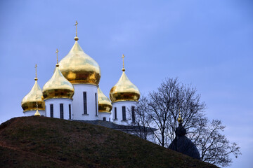 Kremlin in Dmitrov city, Moscow region, Russia. Ancient landmark. Assumption church.