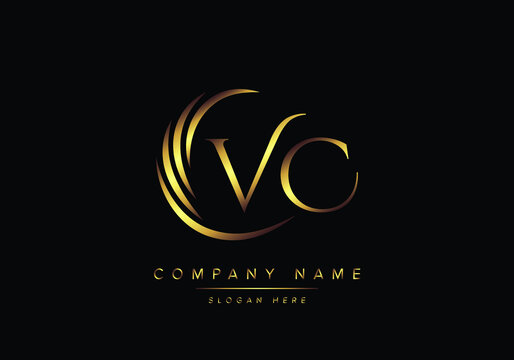 alphabet letters VC monogram logo, gold color elegant classical