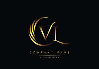 alphabet letters VL monogram logo, gold color elegant classical