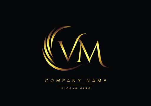 alphabet letters VM monogram logo, gold color elegant classical