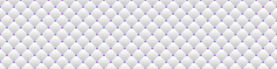 White luxury background with purple beads and rhombuses. Seamless vector illustration. 