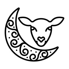 Zul Hijjah moon sighting Concept,  crescent moon with goat head Vector Icon Design, Eid al-Adha or Eid-ul-Kabir Symbol, Hajj Sign, Muslims religious Festival Stock illustration
