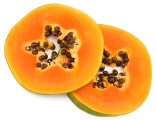 sliced ripe papaya fruit isolated on white background. exotic fruit. clipping path