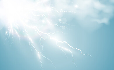 Vector image of realistic lightning. Flash of thunder on a transparent background.	
