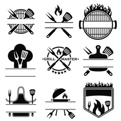 Grill master icon vector set. BBQ illustration sign collection. Grill menu symbol or logo. - obrazy, fototapety, plakaty
