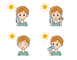 熱中症対策をする男性のイラスト