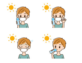熱中症対策をする男性のイラスト