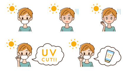 日焼け対策をする男性のイラスト