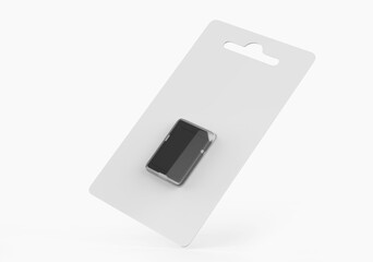 Memory card hang tab packaging blank template, 3d render illustration.