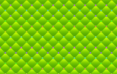 Green luxury background with colorful beads and rhombuses. Seamless vector illustration. 