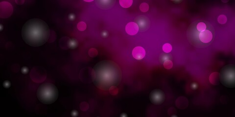 Dark Pink vector pattern with circles, stars.