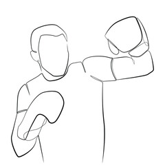 Boxer with gloves line drawing on white isolated background
